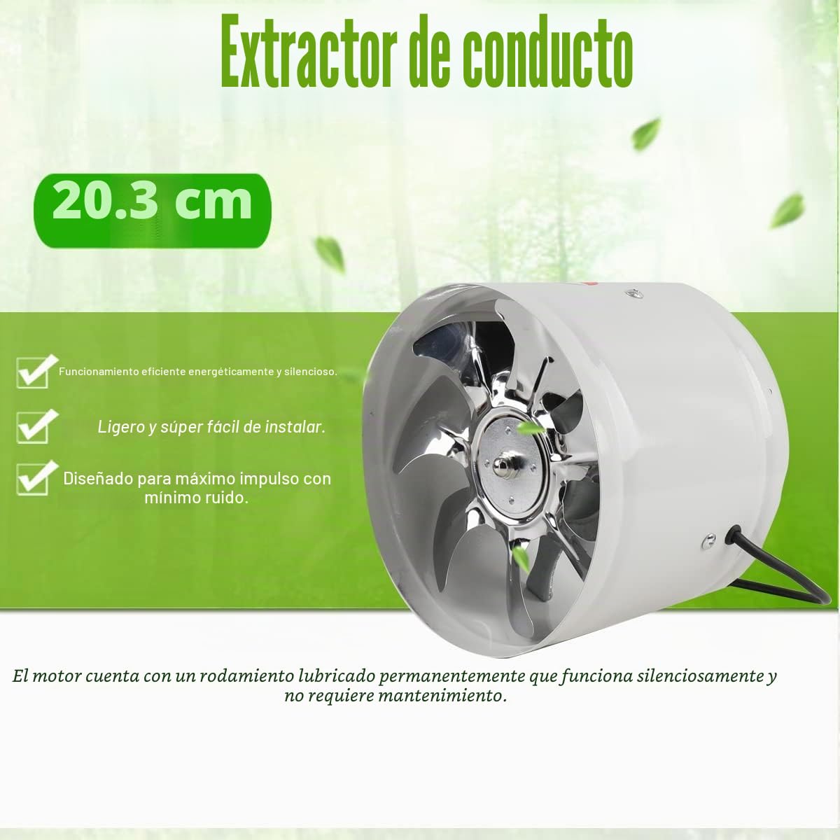 Ventilador de tubo extractor de aire de 8 pulgadas, 200 mm, para baño, cocina, color blanco