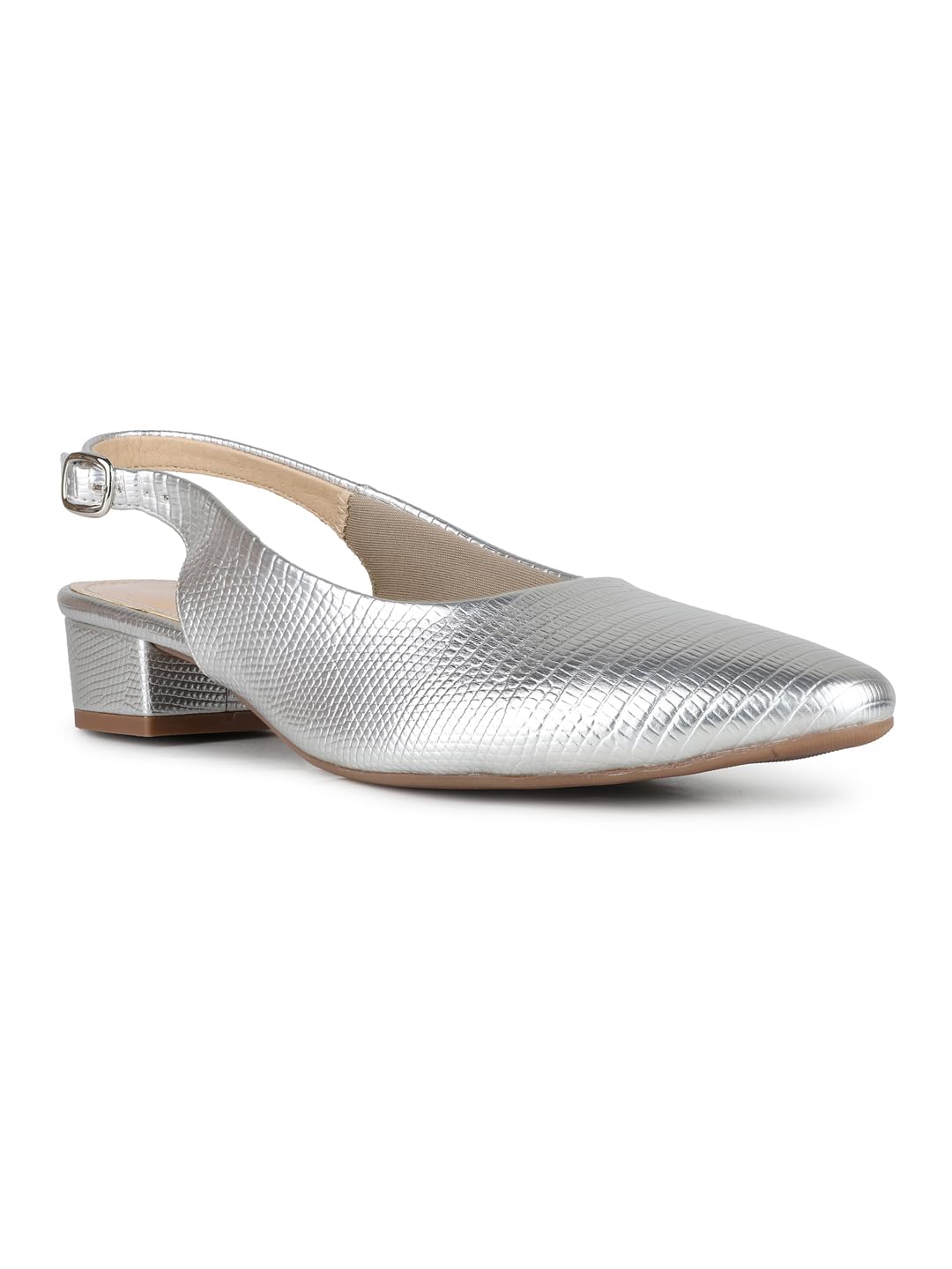 Womens Women Silver Solid Pointed Toe Pump Shoes Mule-image-42