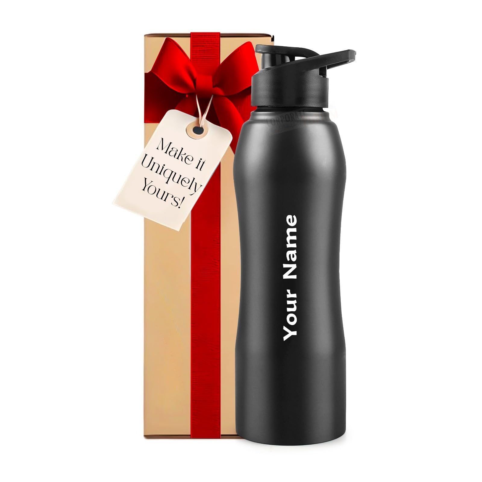 CORPORATE PORIUM Your Name Printed Curvy Stainless Steel Bottle | Capacity 1L Approx | Easy to Carry | Leakproof Bottle Personalized Gift Bottle | Laser Engraved (H231-Bl-New) (B0CZF53PNY) Amazon Price History, Amazon Price Tracker