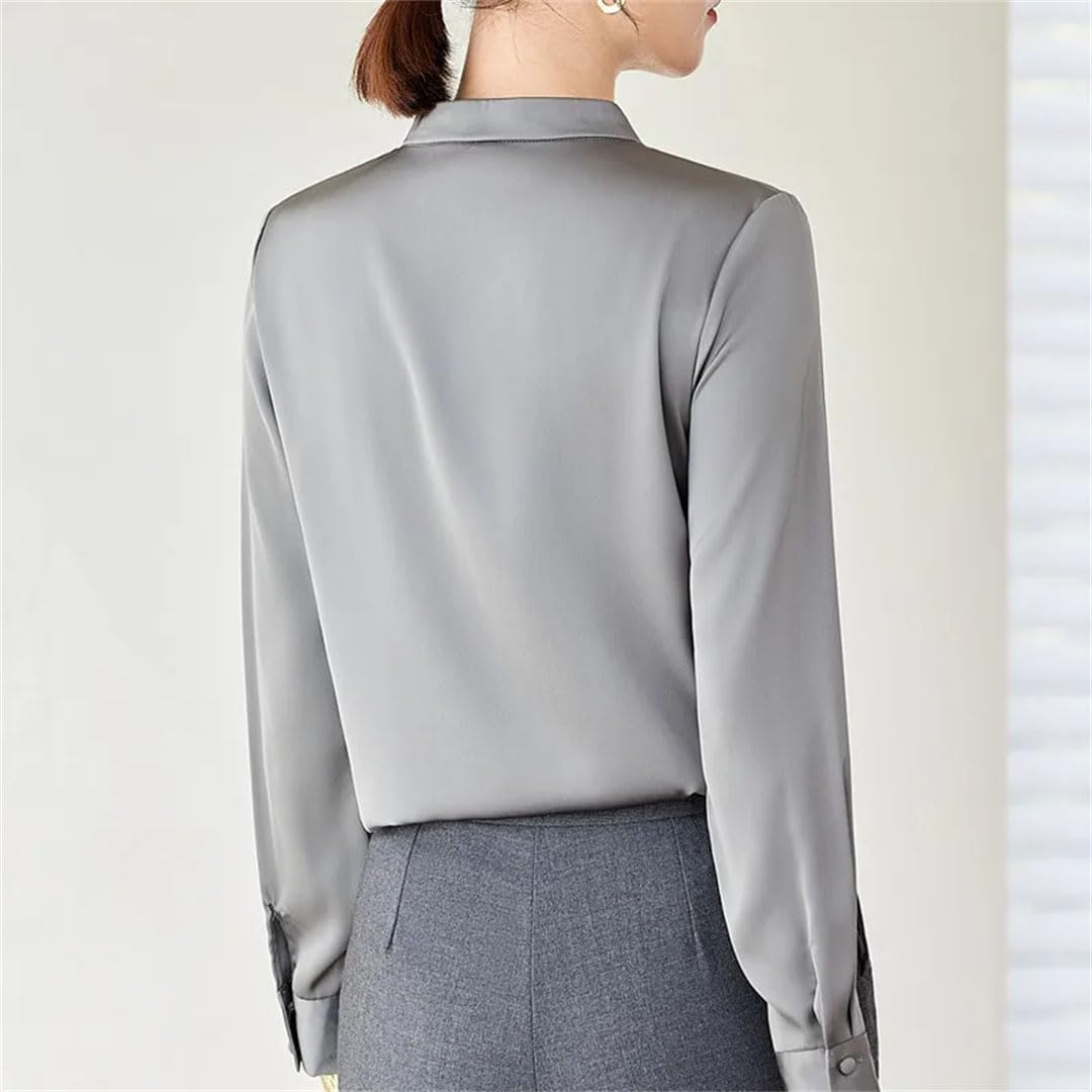 Blusas de gasa de manga larga con cuello redondo para mujer