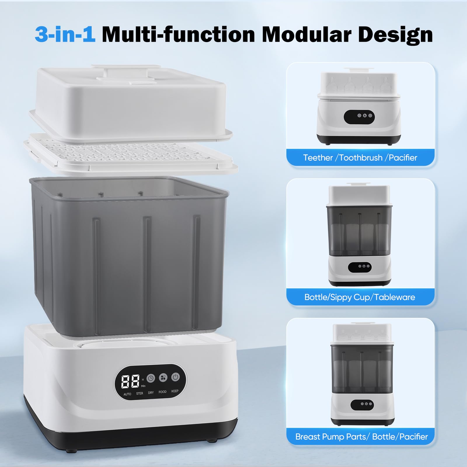 Esterilizador y secador de biberones, esterilizador a vapor eléctrico 4 en 1, con capacidad para 9 biberones y chupetes, esterilizador a vapor de 2 capas para biberones y accesorios