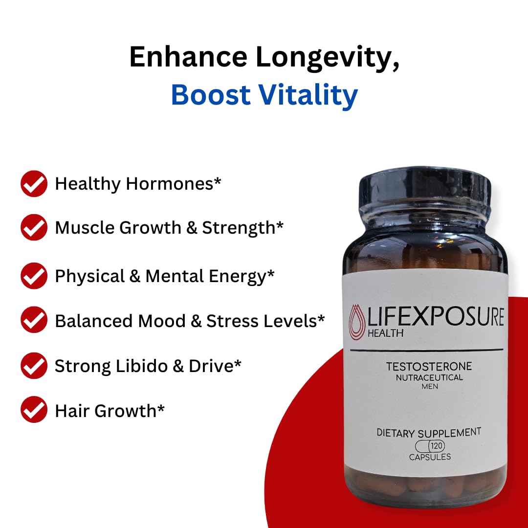 Men's Health Testosterone Support Complex (120ct) - All Natural - Tongkat Ali, Shilajit, Ashwagandha, Geranylgeraniol, & Royal Jelly