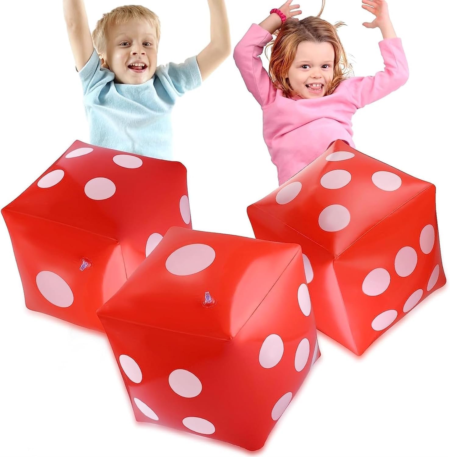 THE WHITE SHOP 3 PCS Inflatable Dice Jumbo Giant Inflatable Jumbo Dice for Game Pool Toy Party Favour 11.8" Large Inflatable Dice for Indoor Outdoor Broad Game Pool Party Favor (Red)