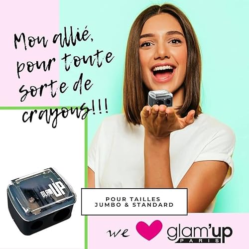 Glam’Up Schwarz Bleistiftspitzer - Kunststoff Anspitzer für Lippen- und Augenstifte - Praktischer Anspitzer mit integriertem Behälter - Ideal für Make-up - Handbuch
