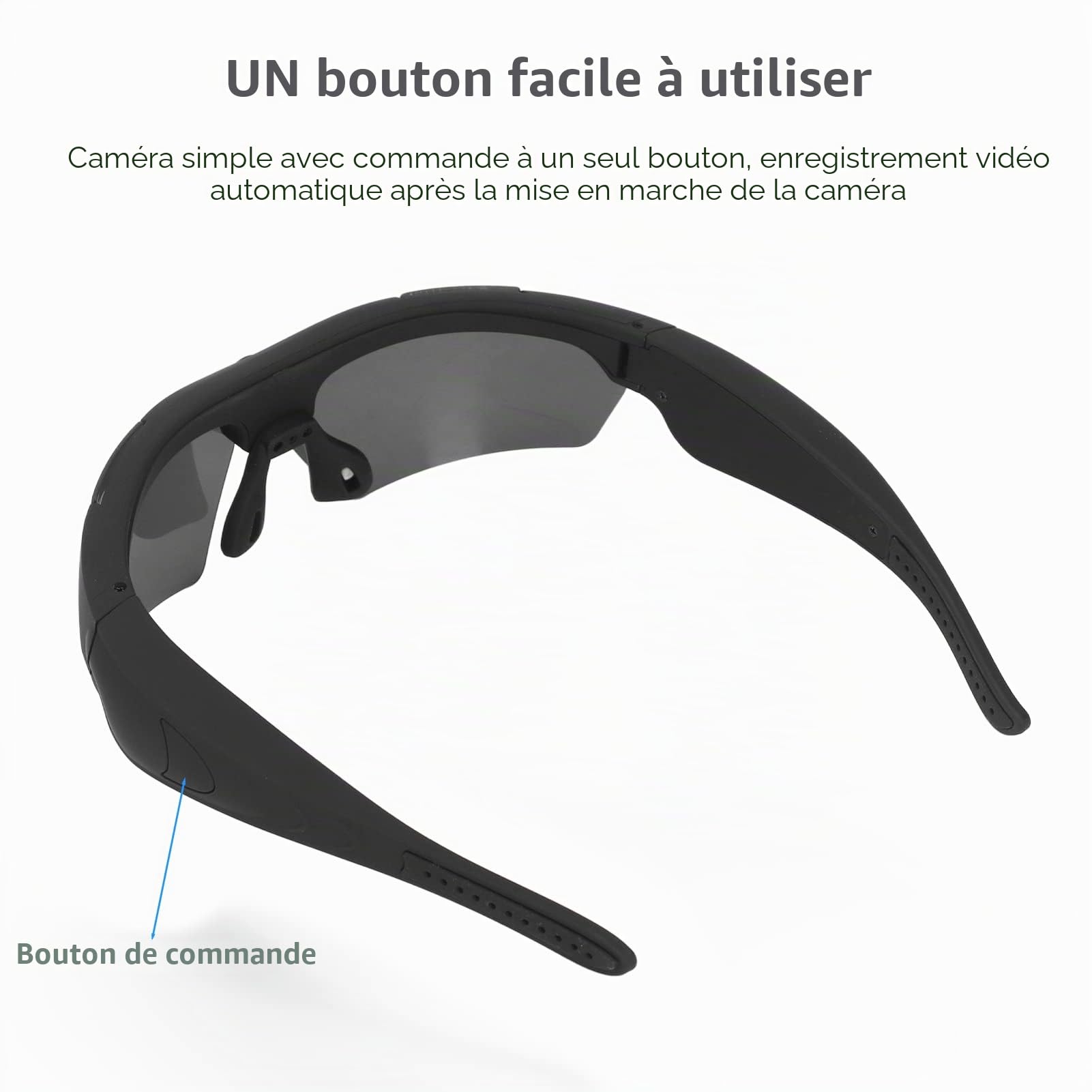 Tosuny Lunettes de Caméra FHD 1080p, Lunettes de Soleil Vidéo Intelligentes avec Objectifs Polarisés, Enregistrement Audio et Vidéo, Lunettes D'action de Sport pour la Conduite
