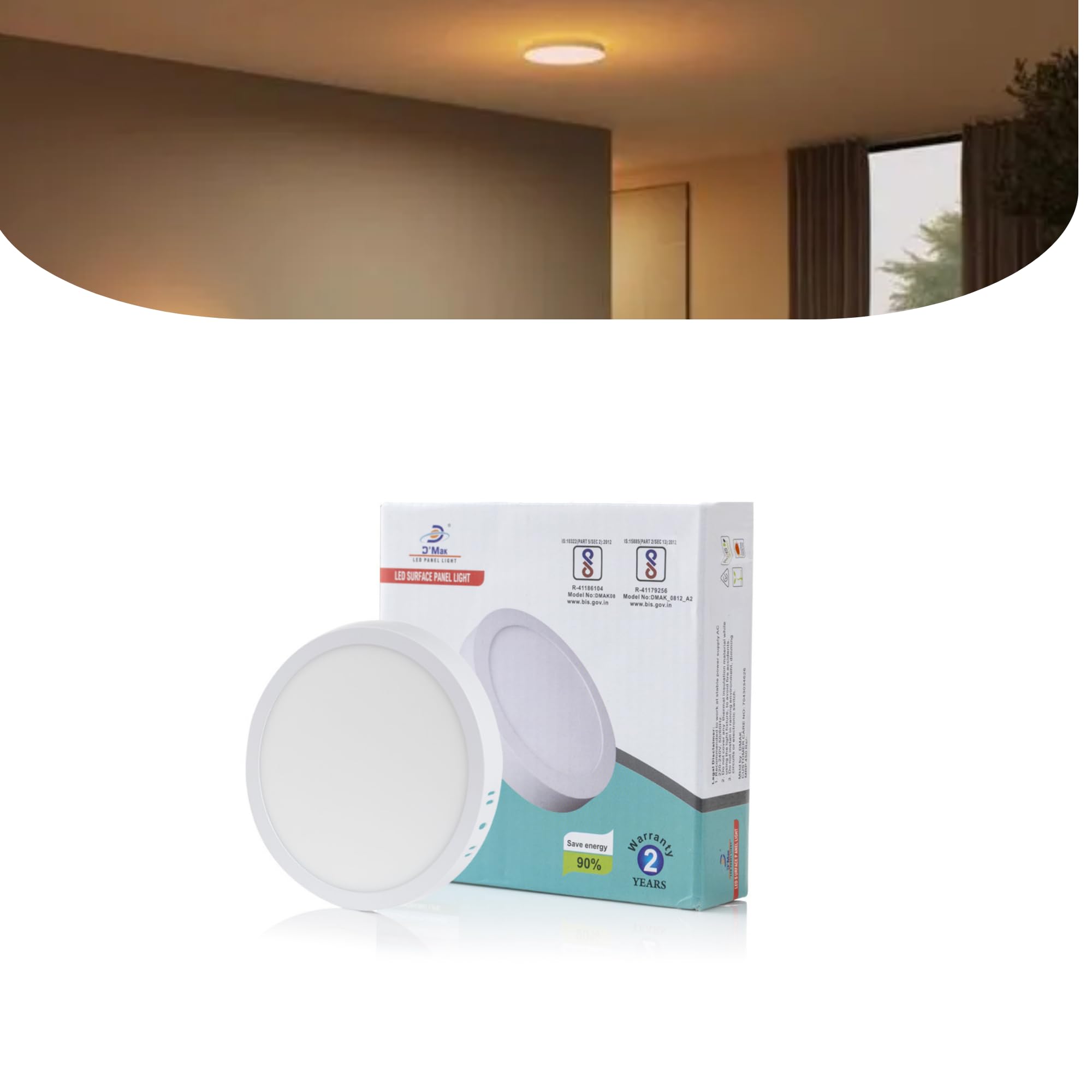 D'Mak Surface Mounted LED Light for Ceiling, 6-Watt Panel Light Warm White Light for Indoor Use at Home and Office, and More, Fancy Round Lights Pack of 1