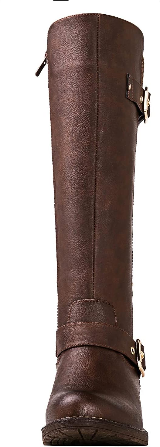 GLOBALWIN Women's Quilted Knee High Boots For Women Low Heel Comfortable Fashion Riding Boots