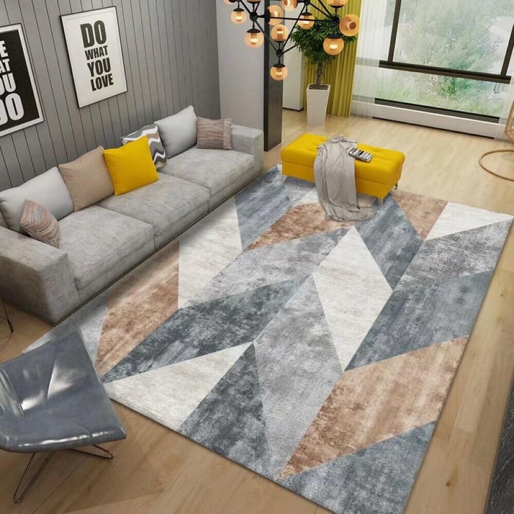 Tapis de salon géométrique haut de gamme gris grand format sur mesure