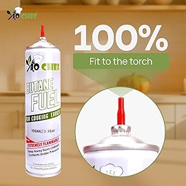 Jo Chef Butane Refill, Butane Torch Fuel Refill, Gas Lighter Fluid Refill Canister, Kitchen Blow Torch Fluid - Universal Tip - 2 Cans (3.38oz)