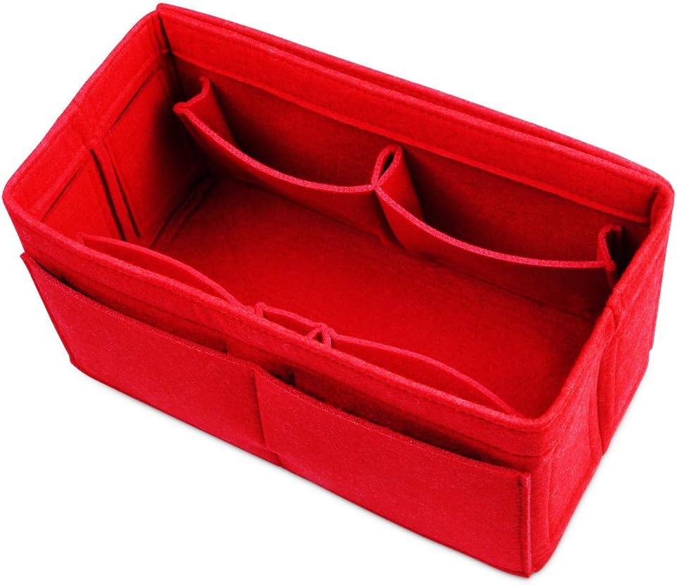 Actater Large Felt Purse Organizer Insert, Multi-Pocket Handbag Shaper, fits Tote Bag Like Speedy or Neverfull (Red)