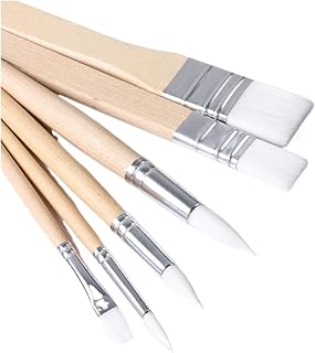 6Pcs Nylon Hair Paint Brushes Set Wooden Handle Watercolor Oil Painting Brush Thick Rod Tip Art Supplies Brush (Natural As Shown)