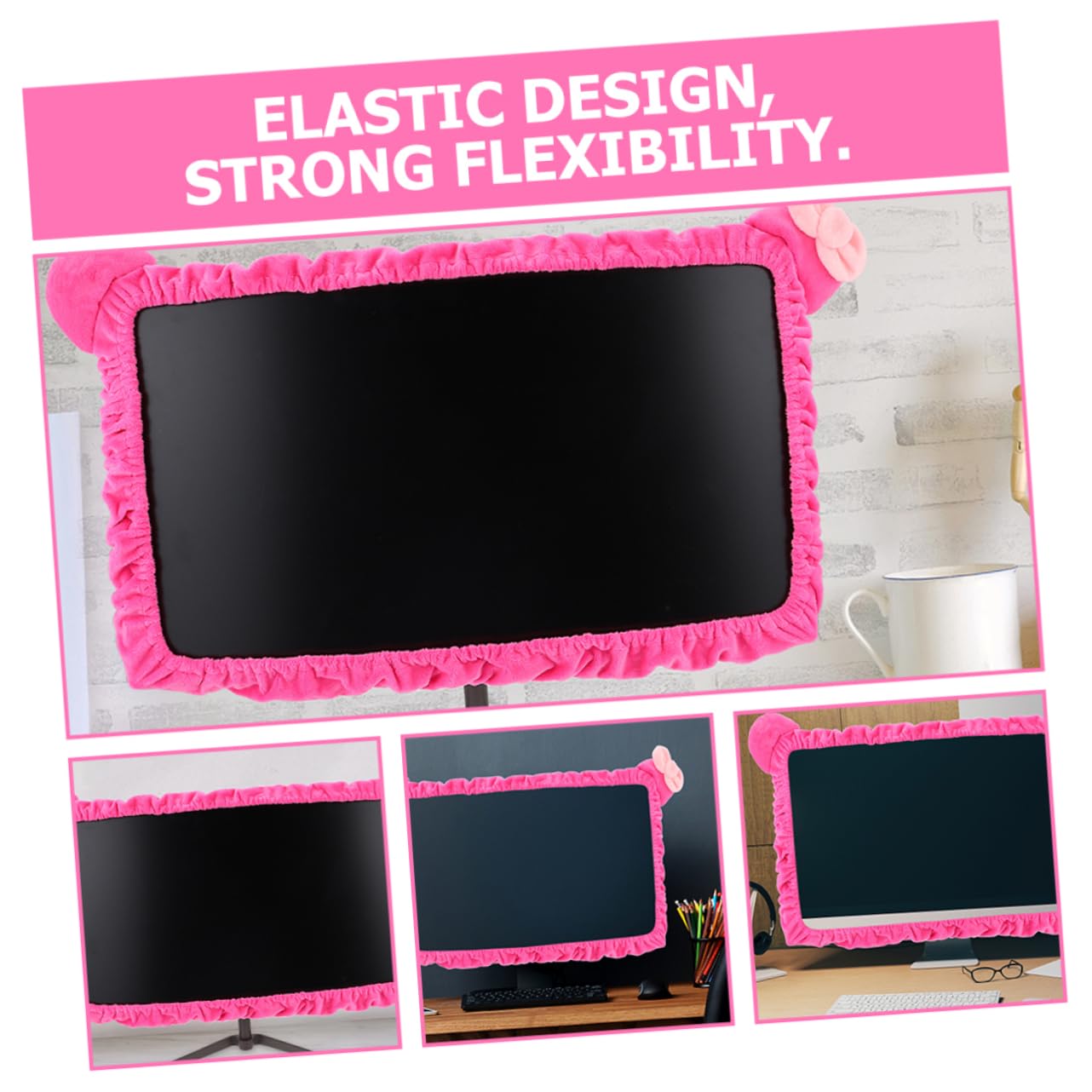 Copertura Flessibile per Monitor PC in Poliestere 2 Pezzi | Rosa, Facile da Pulire, Alta Elasticità, per Computer e Schermo, Confezione Doppia