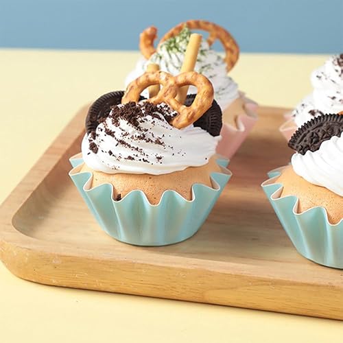 Miniatura 2 de 100 PIEZAS Tazas para hornear, forros para cupcakes con diseño acampanado, envolturas estándar para muffins de brioche, tazas de papel recubiertas a