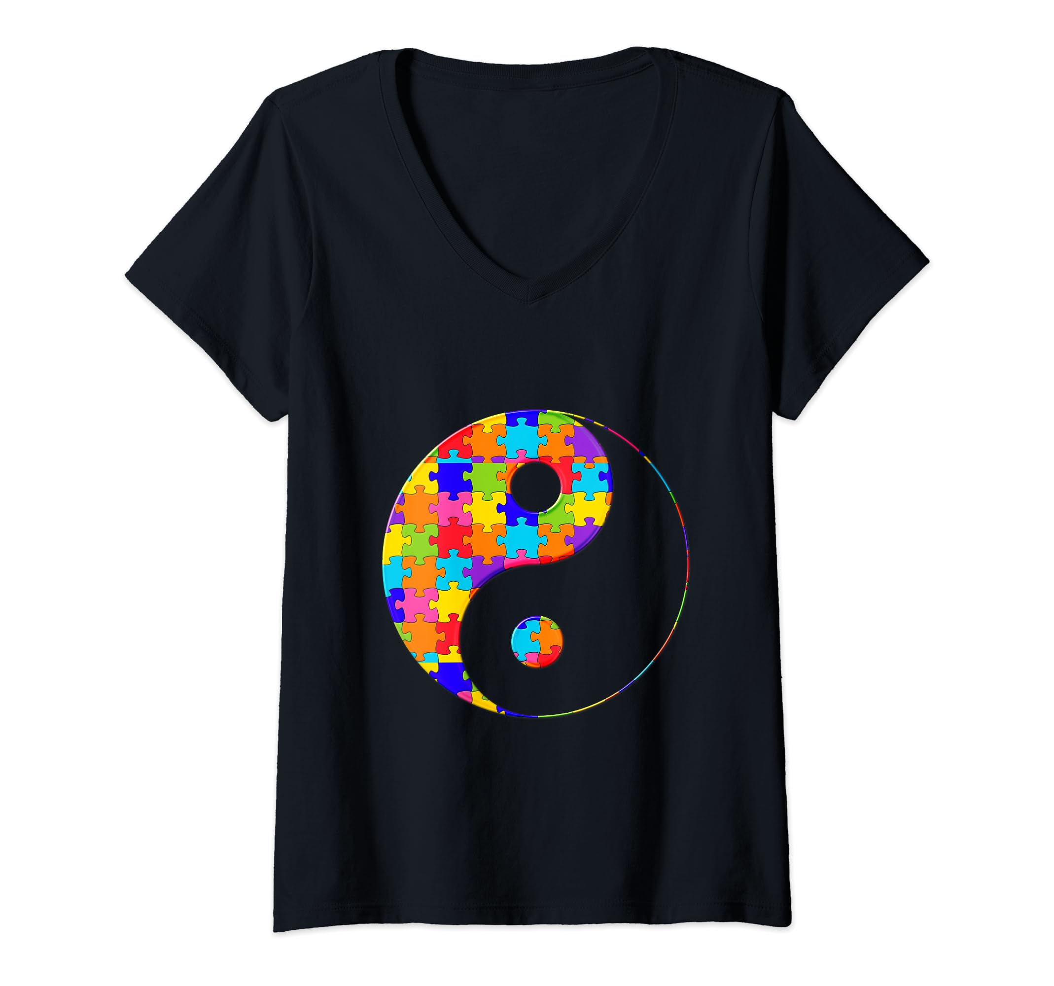 Yin Yang Taoism Yinyang Jigsaw Autism Puzzle V-Neck T-Shirt