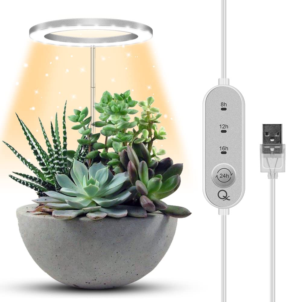 Plant Grow Light, Full Spectrum Small Grow Light for Indoor Plants, Ring LED Plant Lamp with Automatic Timer, Height Adjustable