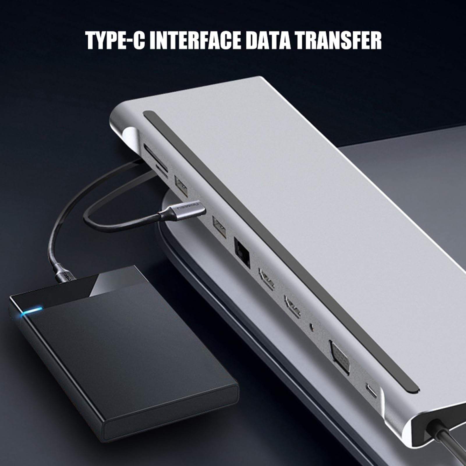 Fdit Docking Station VGA Doppia USB 12 in 1 per Notebook di Tipo C, Hub in Lega di Alluminio con Ricarica Rapida PD per Uso Domestico e in Ufficio