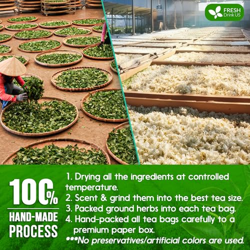 Image of FreshDrinkUS, Premium 20 Tea Bags of Jasmine Green Tea, 100% Natural. Exquisite Flavor, Handpicked Leaves, Perfect for Tea Lovers. No Sugar, No Gluten, Vegan.