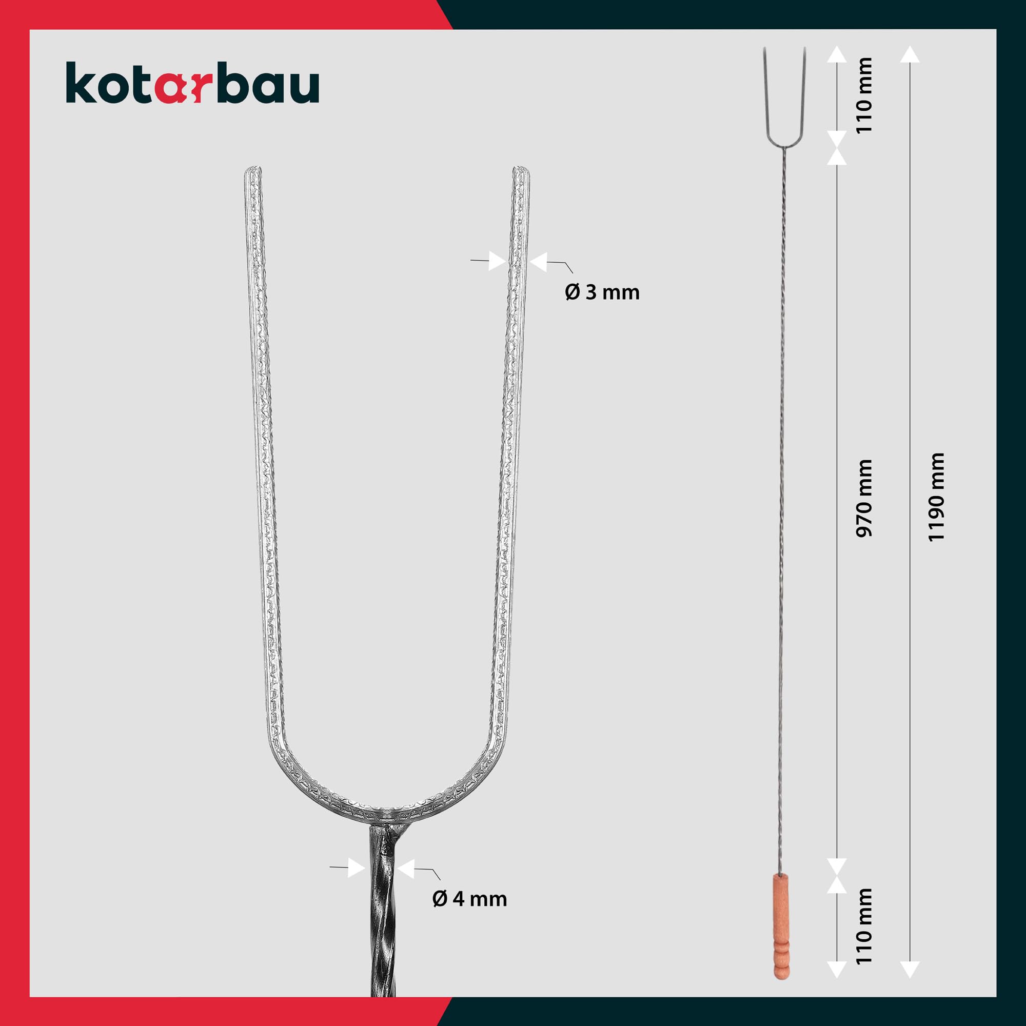 KOTARBAU® 10er Set Grillspieße - Lagerfeuer Spieße lang - Grillgabel - Camping Grill – 120 cm – Würstchenstecker – Feuergabel – Grillgabeln