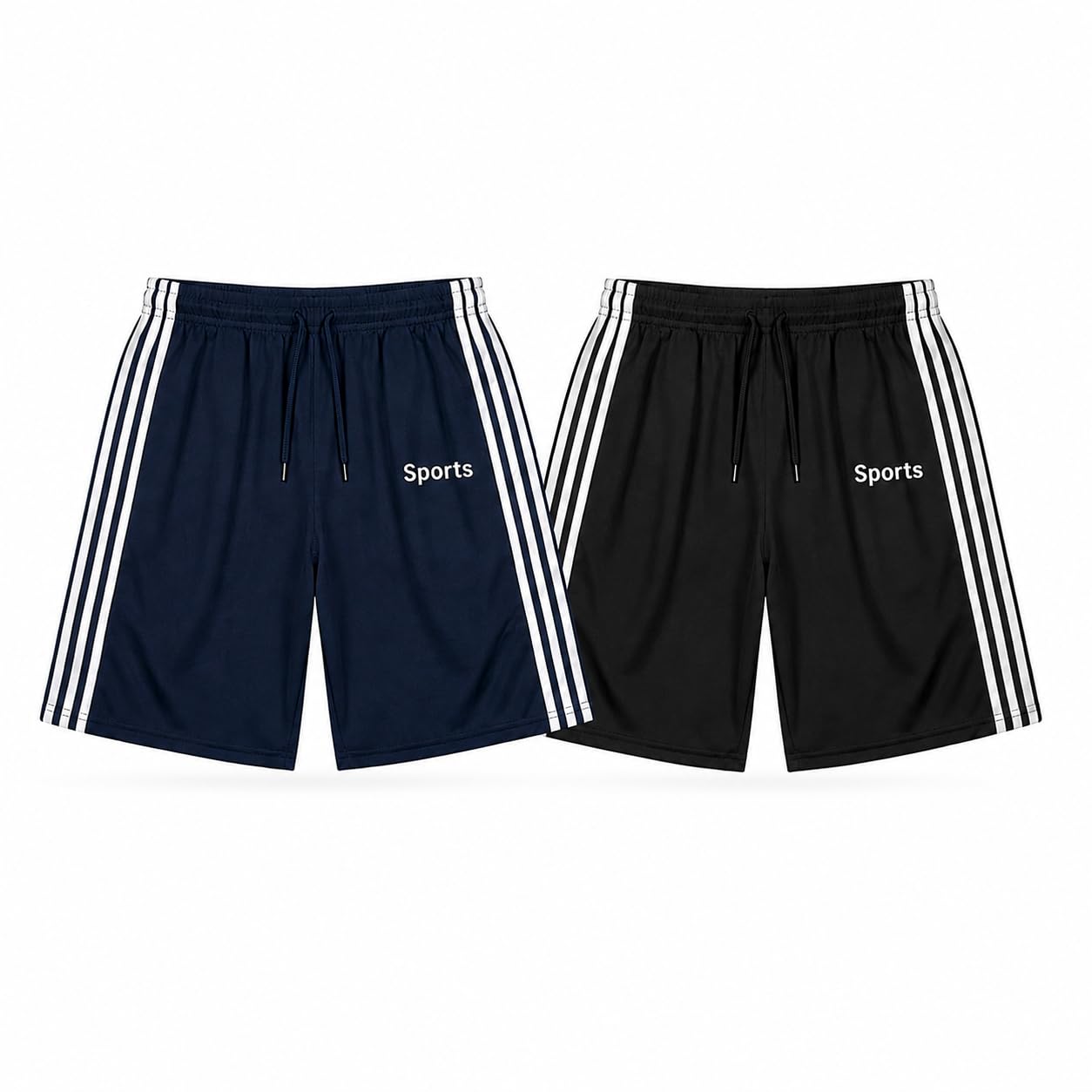 Shorts for Men Combo Pack of 2 Navy Blue & Black Polyester Blend Quick Dry Sports Shorts with Side Stripes | Breathable Lightweight Training Running Gym Workout Activewear for Men-image-16