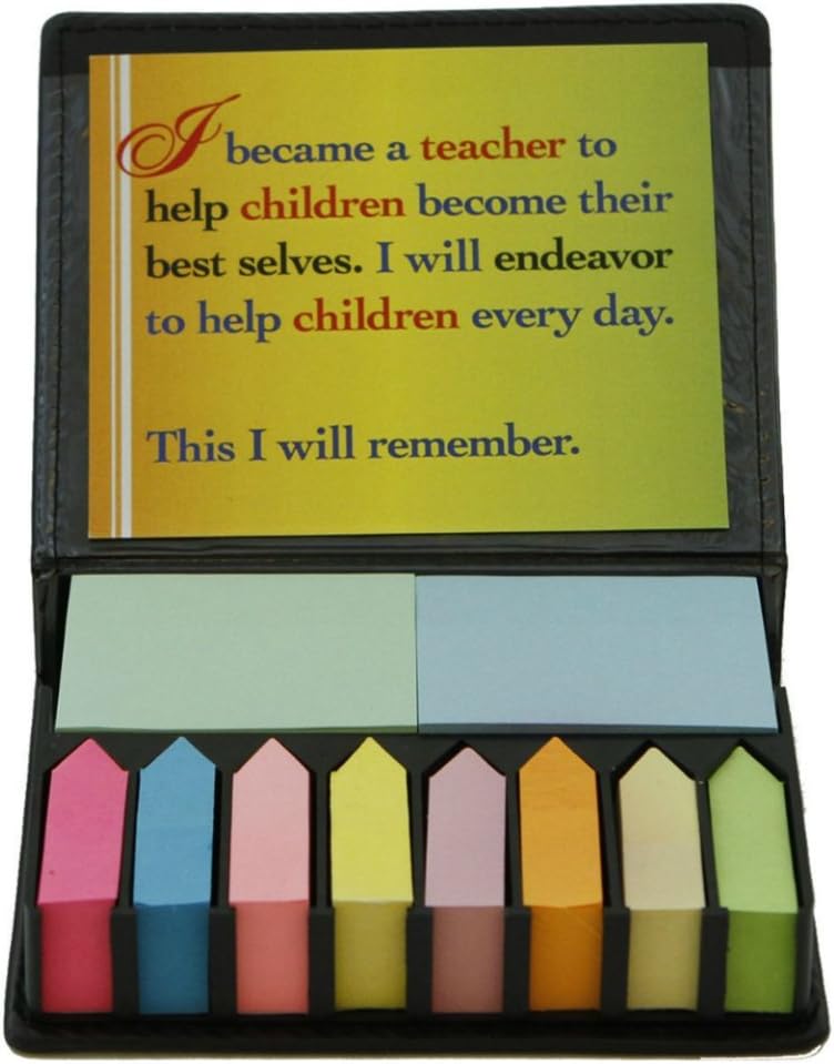 Teacher Peach "Remember" Sticky Note and Page Marker Box Set - Motivational Holder and Organizer of Self Stick Note Cards & Book Flags - Best as Teacher Appreciation Gift for Men or Women