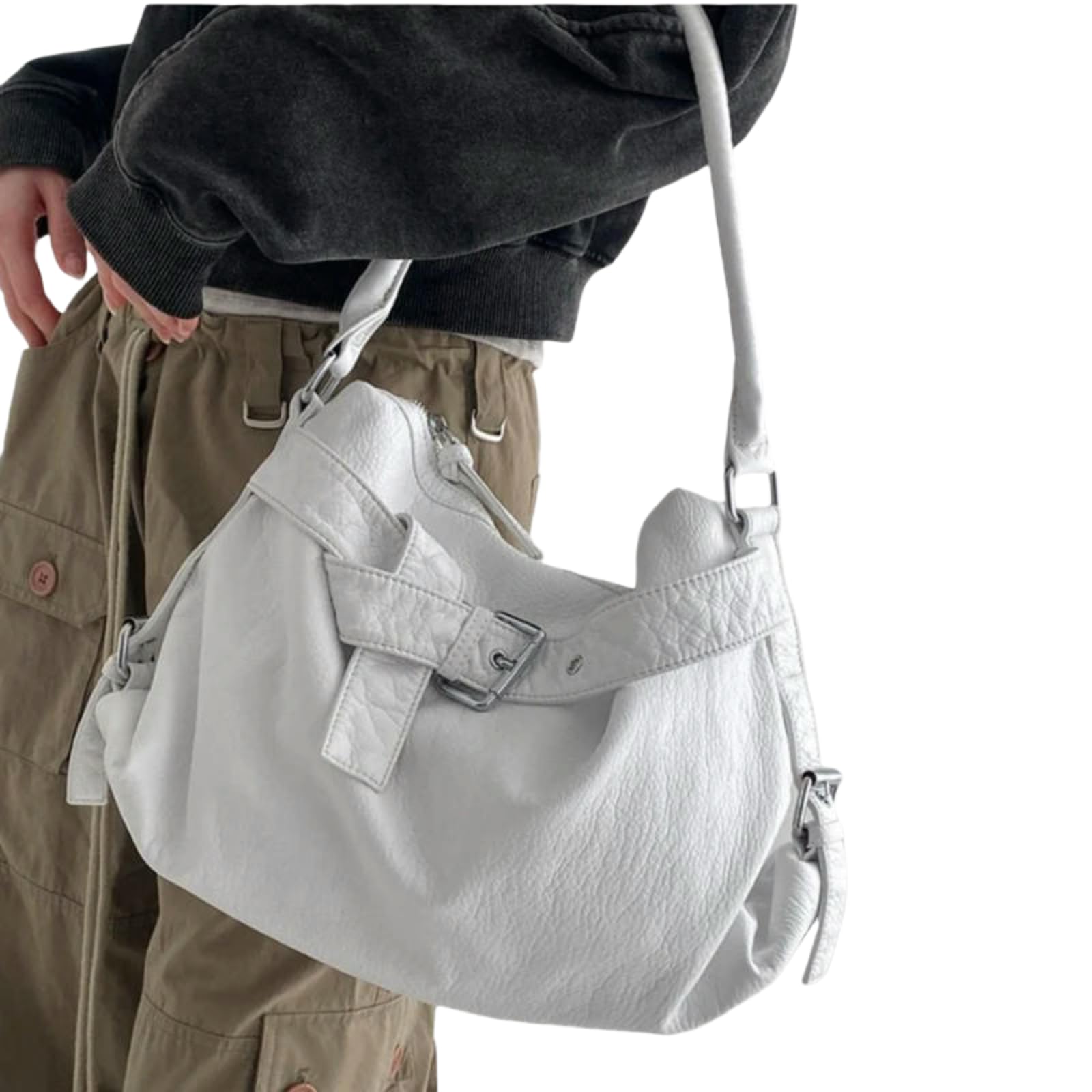 Retro motocykl torba na ramię, duża pojemność crossbody ręczne dla mężczyzn i kobiet codzienne użytkowanie podróżne-czarna