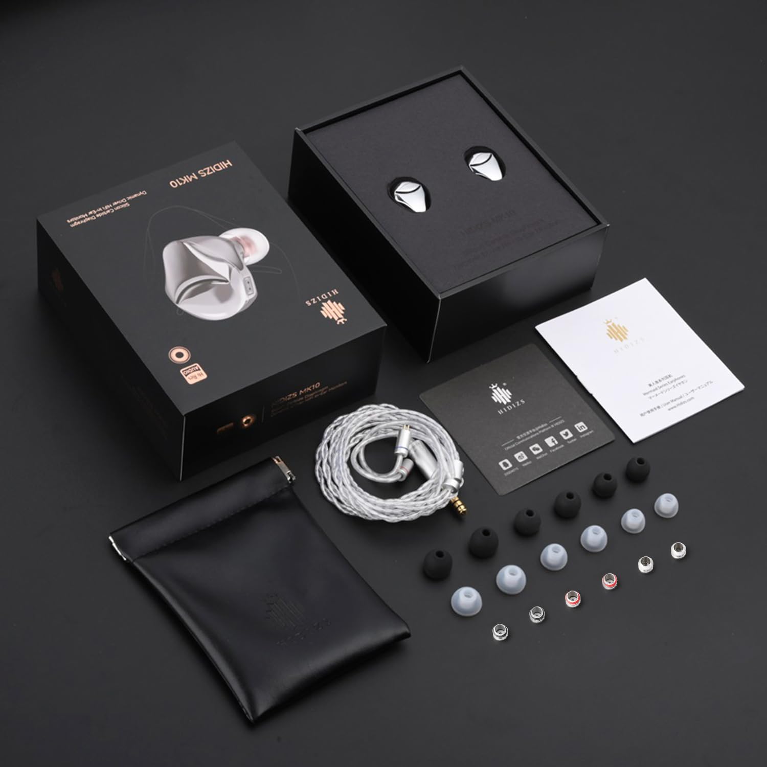 Hidizs MK10 Auriculares In Ear Monitor, 10mm Diapragma Carburo Silicio, Doble Magneto & Doble Cámara Dynamique Driver, Armadura Zinc Puro, 6 Modos Ajuste Profesionales, Cable OFC 3.5mm