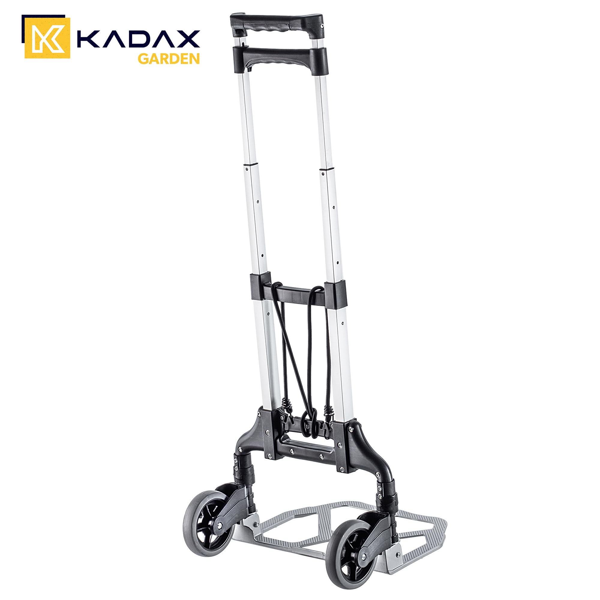 KADAX Carretilla de transporte plegable de aluminio con mango telescópico (100 cm), carro de mano con superficie de carga antideslizante y ruedas de marcha suave – Carretilla compacta para el hogar