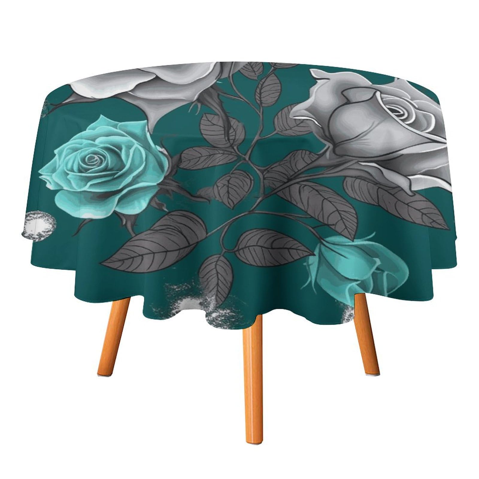 Nappe ronde bleu sarcelle de 178 cm au motif rose élégant et lavable