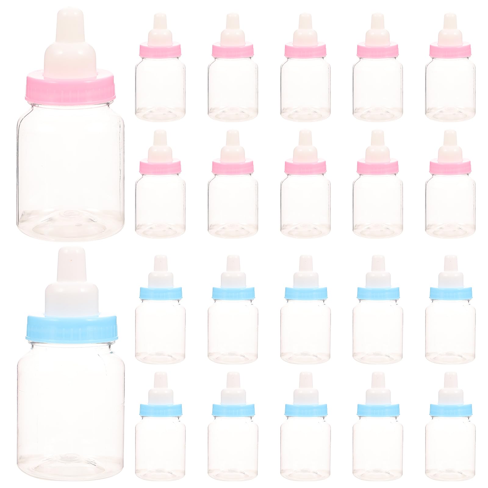 MAGICLULU 24pcs Mini Baby Bottle Candy Containers for Baby Shower Favors, 3.54 Inch Plastic Bottles in Blue and Pink, Cute Party Decorations