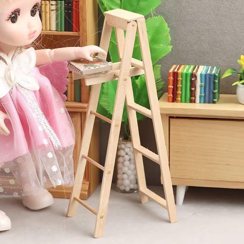 1/12 Miniature Step Ladder Dollhouse Furniture Accessories Lightweight Dollhouse Decor, White, 1:12 Scale - Image 3