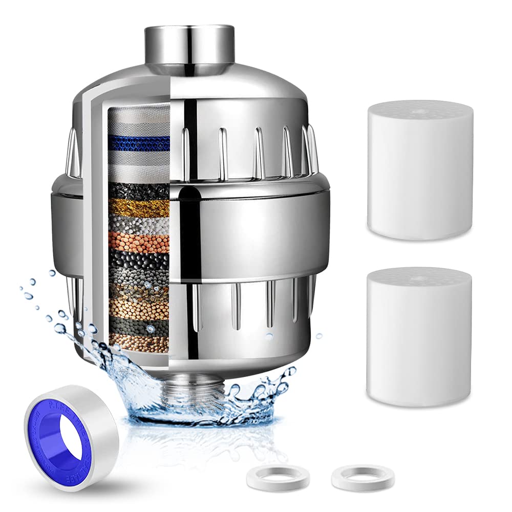 AMINAC Shower Filter, Shower Head Filter High Output Shower Water Filter for Hard Water, Showerhead Filter Universal Water Filter for Shower with 2 Replaceable Cartridges to Remove Chlorine