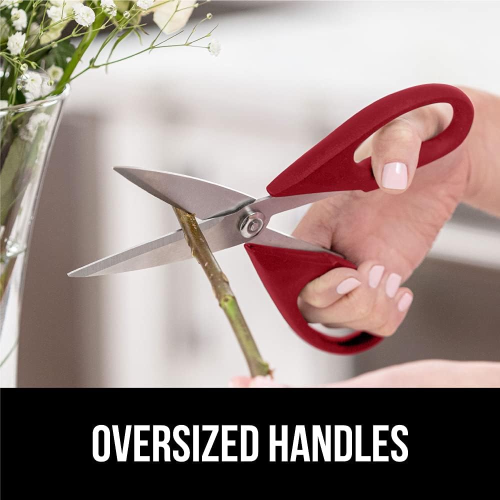 Gorilla Grip All Purpose Kitchen Shears, XL, Heavy Duty, Rust Resistant Stainless Steel Sharp Blades, Comfortable Handle Scissor, With Blade Cover, Multi Use Scissors Cutting Tool, Cut Meat, Red