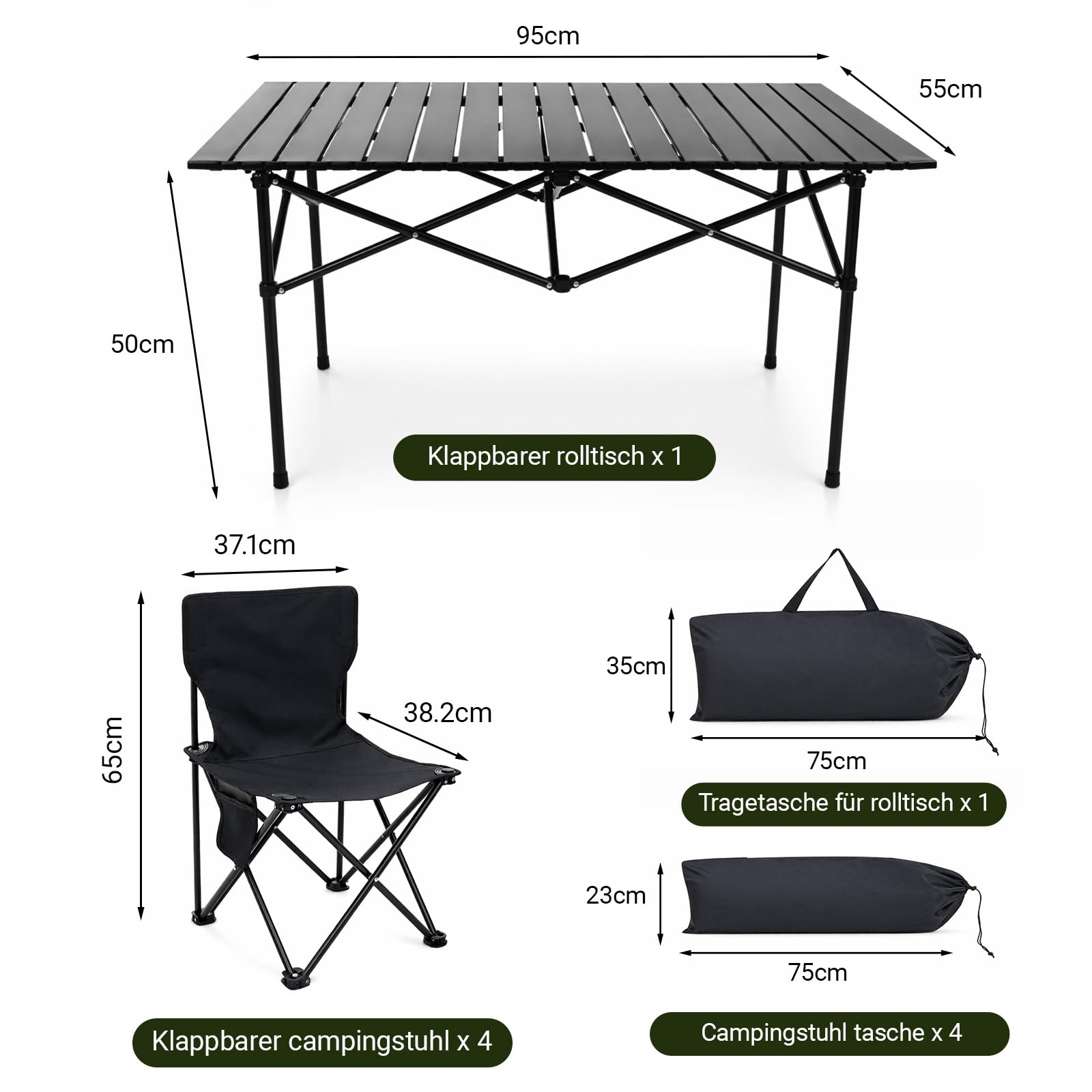 Outdoor Klapptisch Stuhl Set für Camping & Picknick – 5-teiliges tragbares Metall-Camping- & Picknick-Essset mit Tragetasche, ideal für Terrasse, Grillen,Wandern & Garten (95×55×50 cm)