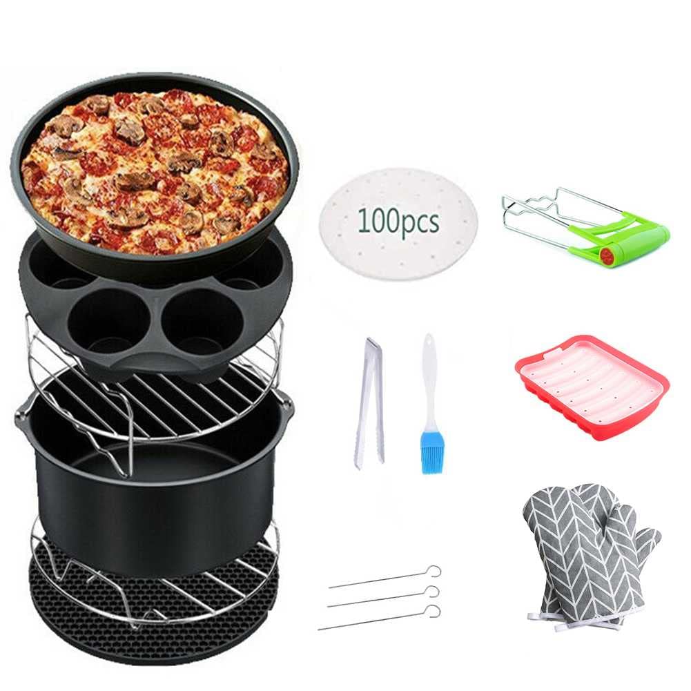 LALEO Air Fryer Accessories, Set of 12 Fit for Most 3.9-6.2Qt Oven Cake & Pizza Pan, Metal Holder, Skewer Rack & Skewers, etc, Nonstick Coating, Universal
