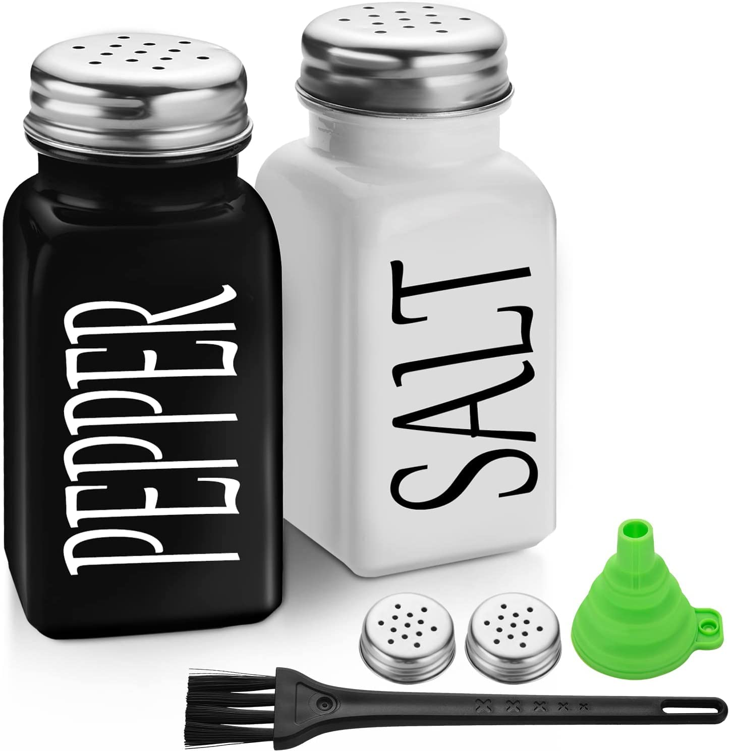 KITOME Salt & Pepper Shaker Set with Stainless Steel Lid and Cleaning Brush for Kitchen. (Black & White) (B0B37DLFPZ) Amazon Price History, Amazon Price Tracker