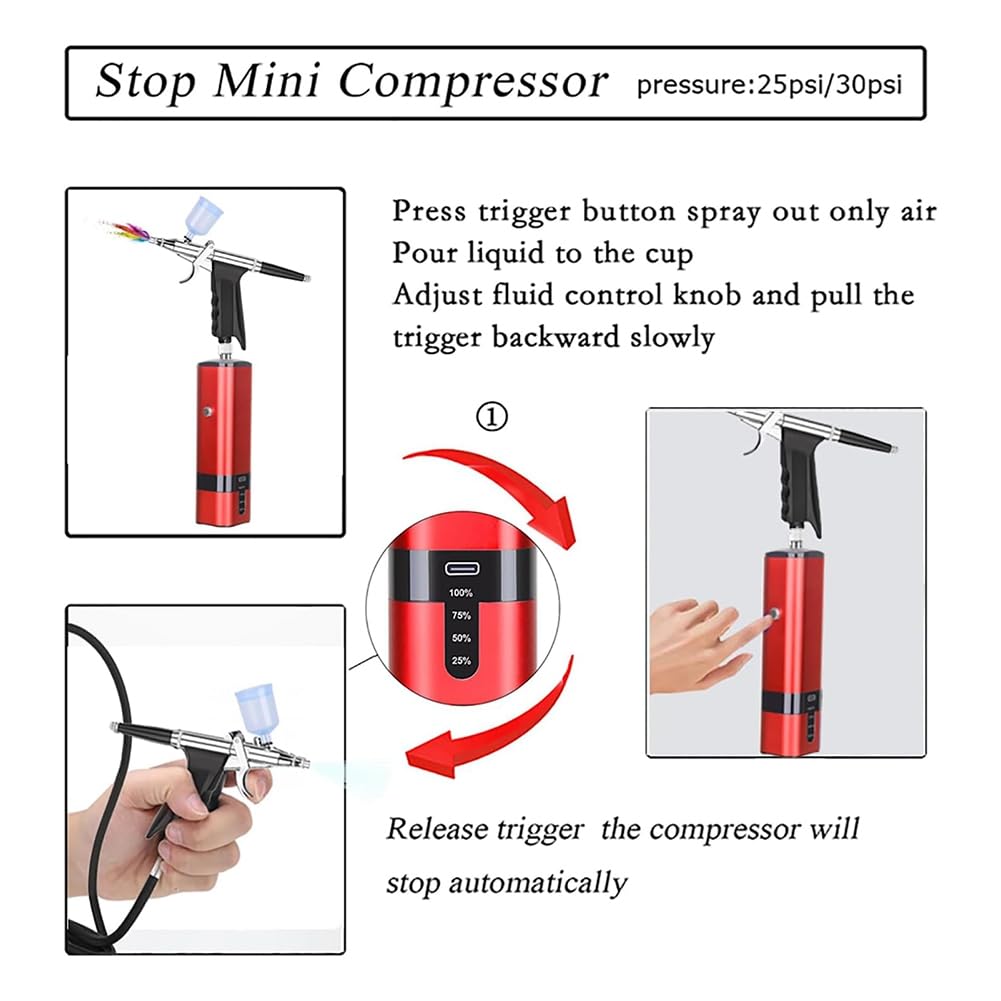 Aerógrafo Inalámbrico con Compresor, Gatillo de Alta Presión para Pintar, Manicura, Repostería y Peluquería.