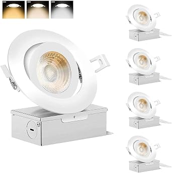 4 Pack4 inch led Slim Gimbal Eyeball Downlight-Directional Adjustable, 9W Dimmable LED Retrofit Recessed Lighting Fixture with Junction Box,800lm,3000K,4000K,5000K Color Selectable,120V, ETL ES