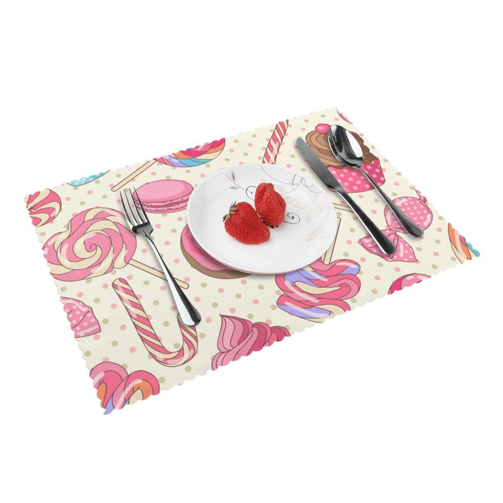 Bnvsadc Colorful Sweet Lollipop Cupcake Donut 4 Pcs Heat Resistant Placemat 45X30 Cm, Printed Non-Slip Place Mats For Kitchen Dining Table Indoor Outdoor