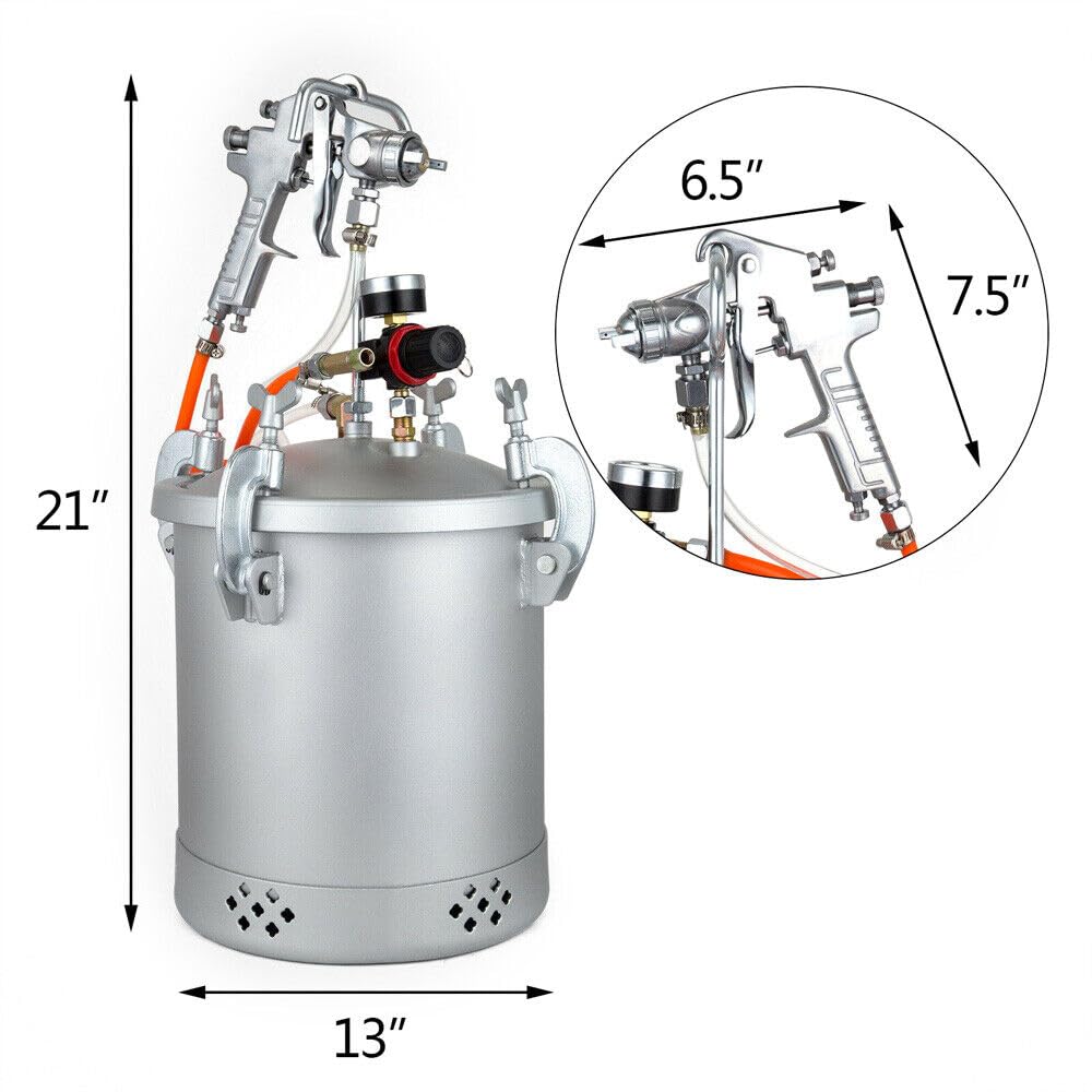 Pistola pulverizadora de pintura de 10 L, depósito de pintura con regulador de aire y válvula de seguridad, anticorrosión, 3,0 mm, regulador industrial