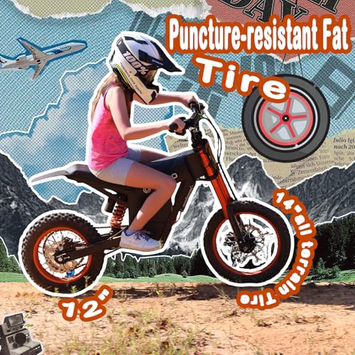 Image of IGC Tuttio Soleil01 Electric Mini Bike for Adults & Teens - 37MPH 14 inch /12 inch Tire Fat Tire Outdoor Ebikes with 2000W & 21AH, 3-Speed Modes Off-Road Motorcycle, 18-43 Miles Range Electric Dirt Bike