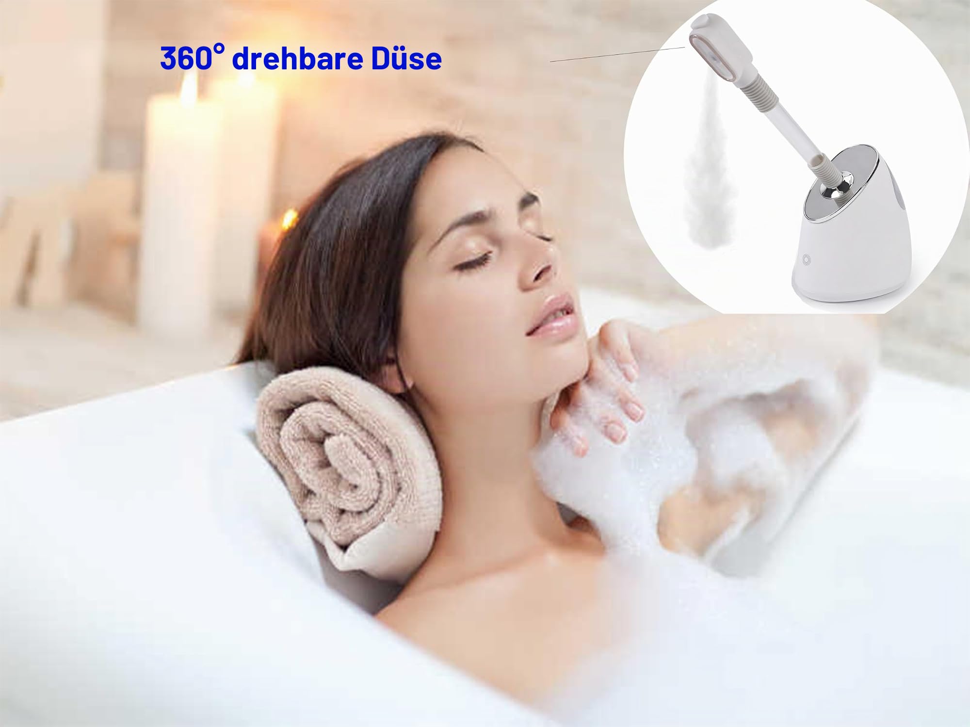 Gesichtsdampfer, Heiß Facial Steamer, Heißer Luftbefeuchter zur Tiefenreinigung der Haut, Gesichtsdampfer für Gesichts-Spa, Heim-Sauna oder Salon, 360° drehbares Spray
