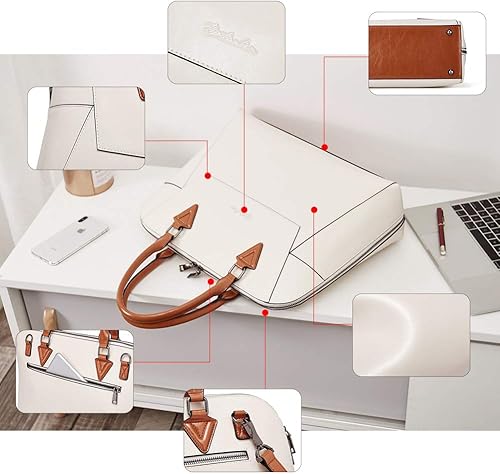 Miniatura 6 de BOSTANTEN Maletín de cuero para mujer de 15.6 pulgadas, bolso de hombro para laptop, oficina, trabajo, bolso cruzado, Bolso