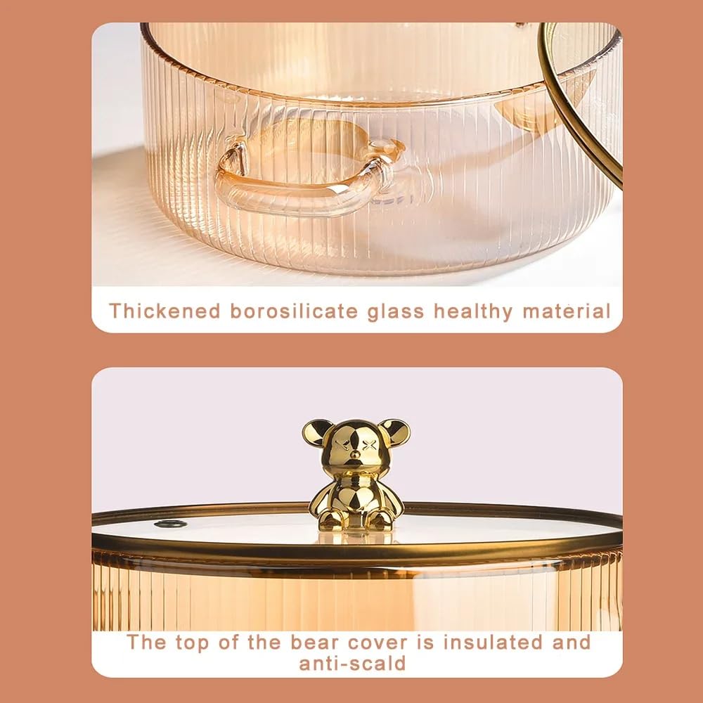 Avastro 1.5L Gold Transparent Soup Pot Heat Resistant Microwave Fire Heating Dual Handles Nonstick Glass Saucepan with Cover Kitchen Cooking Tools Pack of 1 2