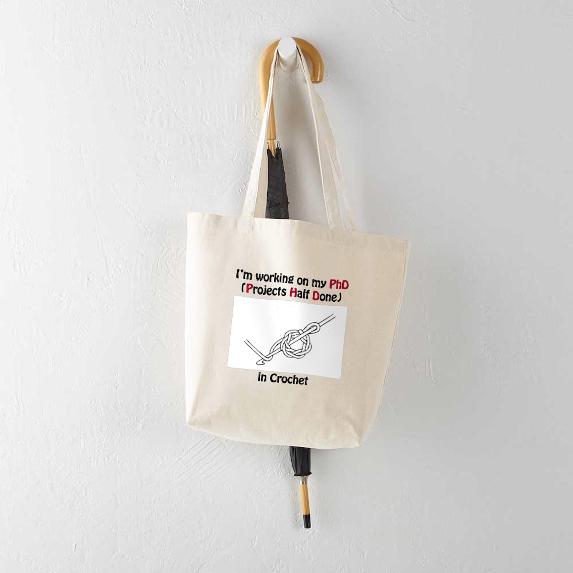 CafePress "Working On PhD" Natural Canvas Tote Bag - Reusable Shopping Bag, Two Sizes