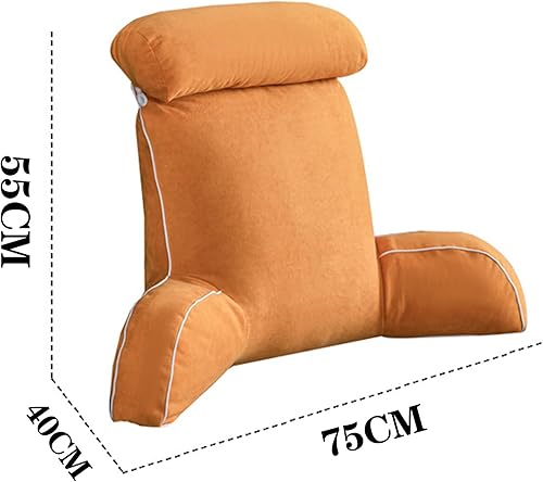 Miniatura 5 de LJYLJH Almohada de lectura y descanso para cama con brazos y bolsillos de apoyo cojín de respaldo con funda extraíble y rollo de cuello desmontable