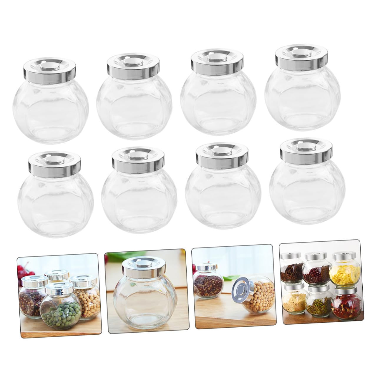 MAGICLULU Set di 8 Barattoli in Vetro Trasparente per Alimenti Chiusura Ermetica, Leggeri per Conservare Frutta Secca e Cereali in Cucina