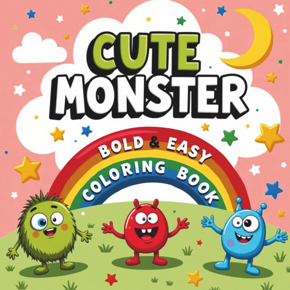 Cute Monster Bold And Easy Colouring Book: 40 Fun and Cute Monster Pages, Friendly Monsters with Big Smiles and Fun Designs