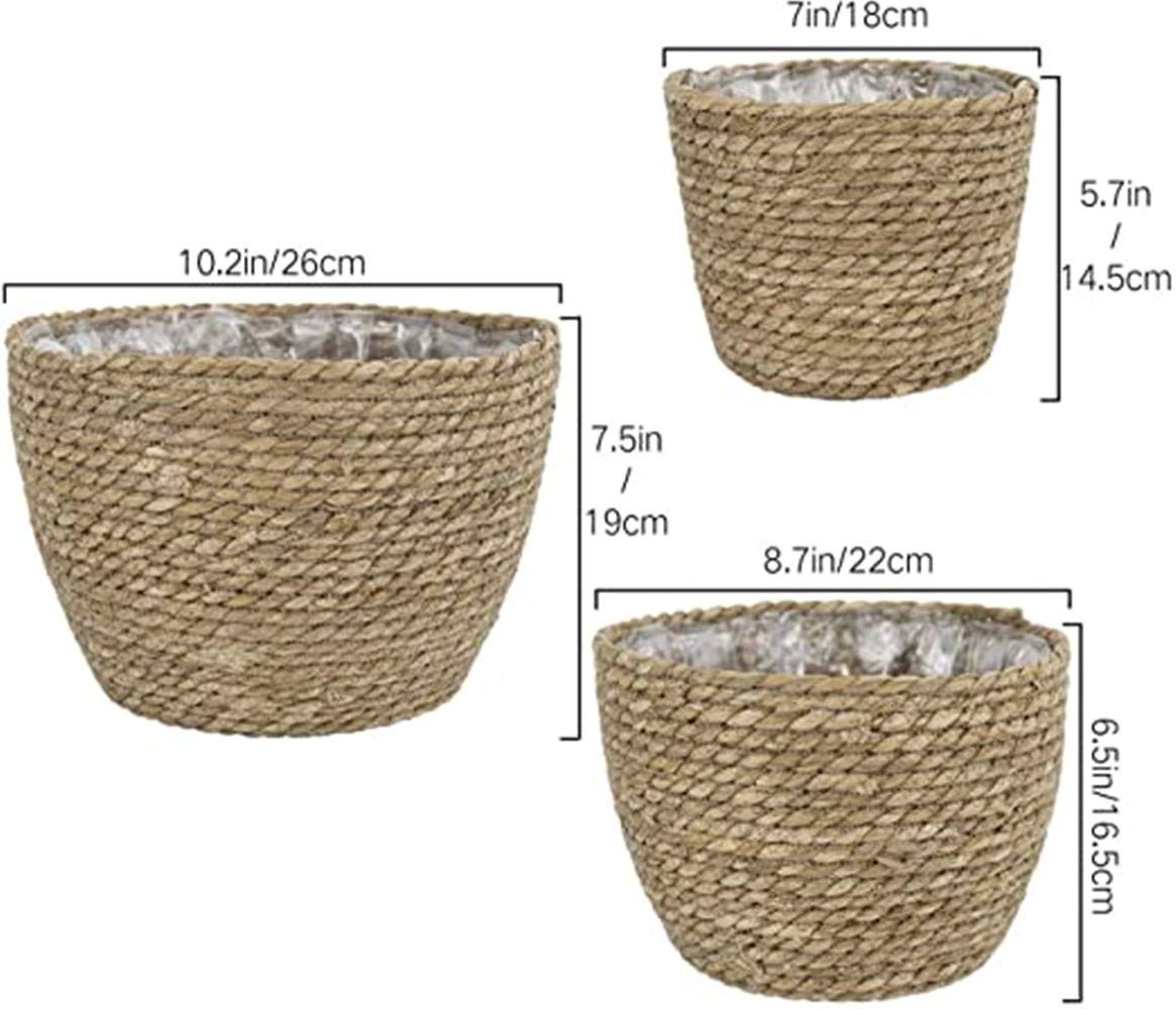 Fioriera naturale intrecciata a mano con fodera per piante in rattan, piccole, medie, grandi, 3 pezzi