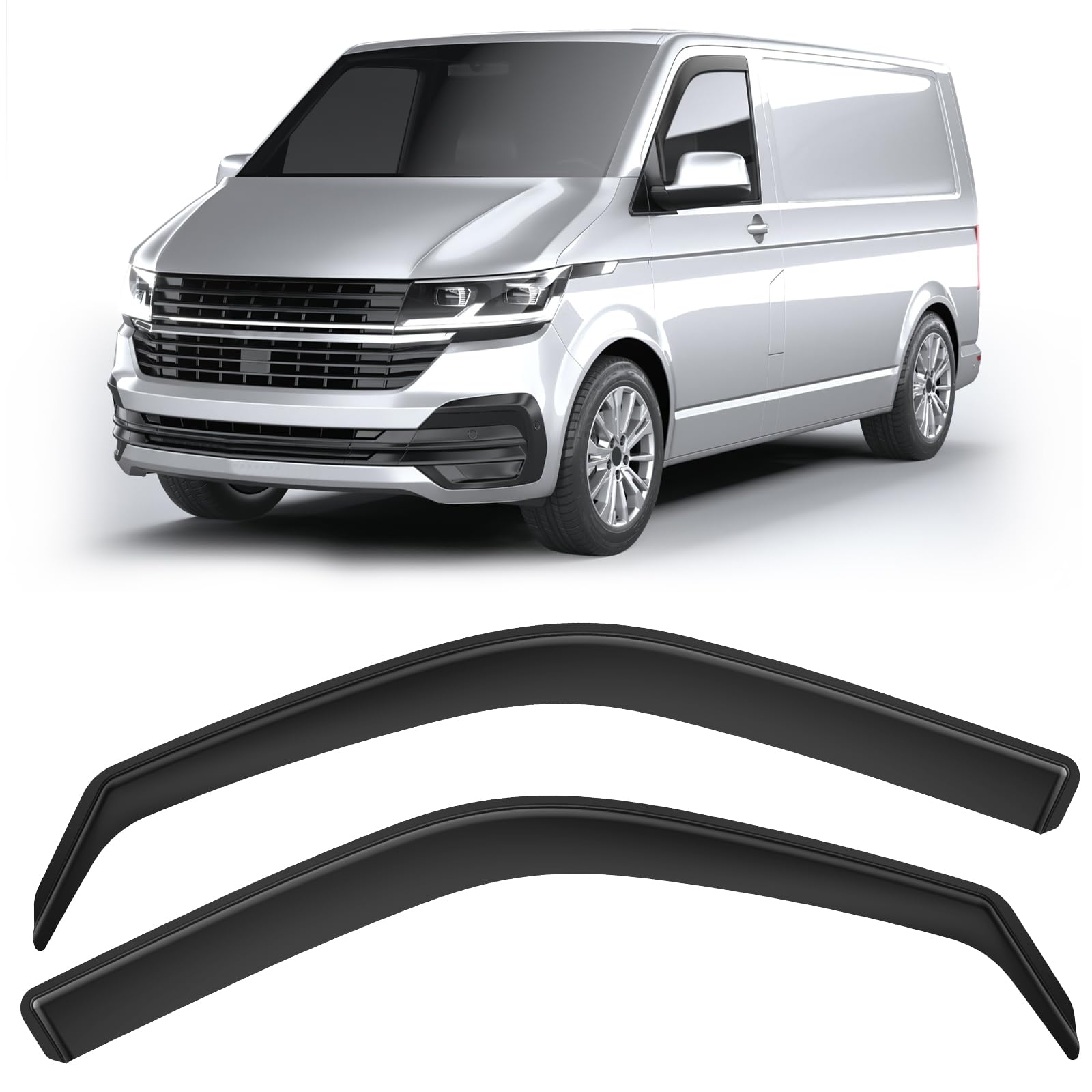 GEARMONSTER Deflectores de viento compatibles con Volkswagen T5 2003 – 2015 y T6 a partir de 2016 en adelante, 2 unidades, color negro