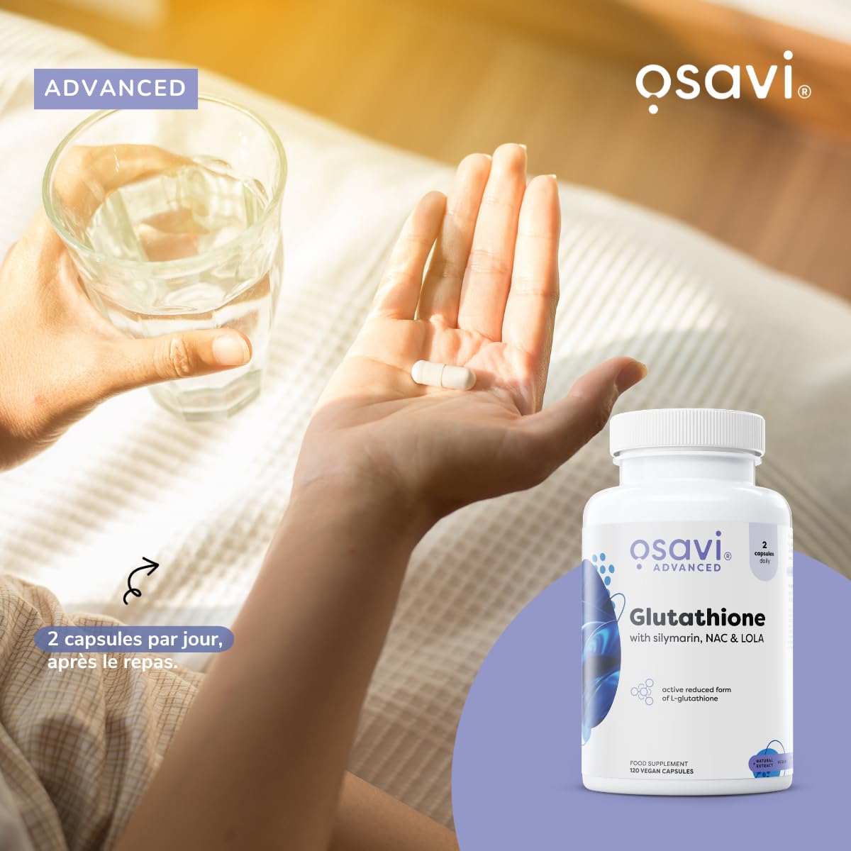 Osavi Glutathion avec NAC, Silymarine & LOLA – 60 Gélules Véganes | L-glutathion réduit (GSH) | Extrait de chardon-marie 80% silymarine | Soutient le foie